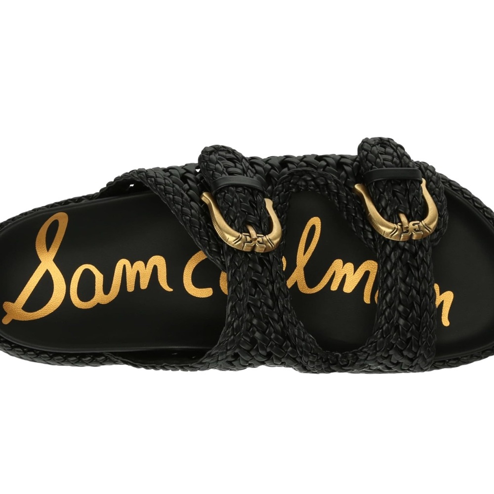 Sam Edelman Black Braided Slide Sandals with Gold Buckles